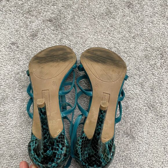 Christian Siriano High Heels Strappy Sandals Womens 8.5 Blue Snakeskin Leather - Picture 8 of 15